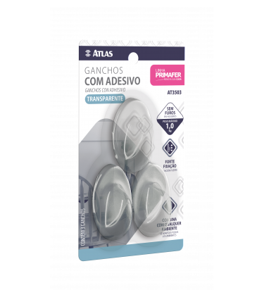 GANCHO ADESIVO 3PC 1,0KG OVAL TRANSP